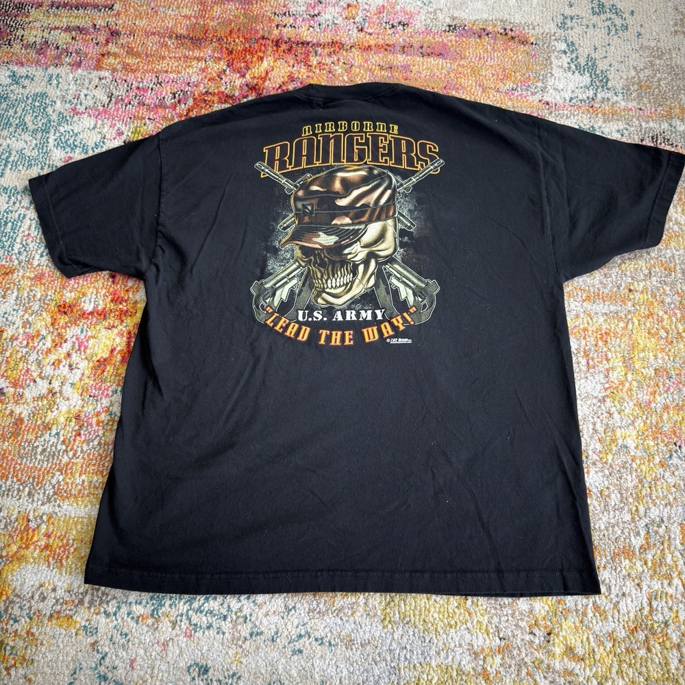 Vintage 7.62 Design US Army Airborne Rangers Skull Graphic T-Shirt Mens XXL